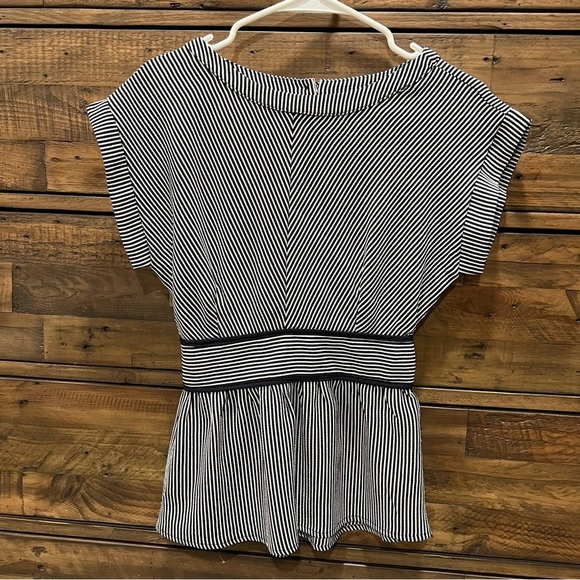 Monteau Tops - Monteau Navy and White striped blouse